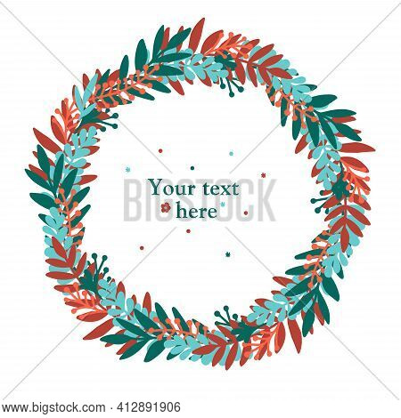 Wreath Of Leaves. Scandinavian Doodle Spring Or Summer Wreath.