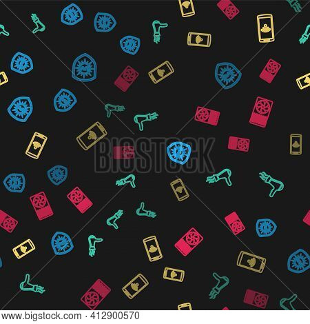 Set Line Uv Protection, Hair Dryer, Smartphone With Wireless And Air Conditioner On Seamless Pattern