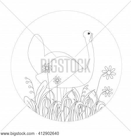 Turkey In Grass Round Monochrome Banner. Flower Leaves Art Nature Design Element Stock Vector Illust