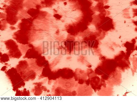 Red Dyeing Pattern. Abstract Spiral Background. Color Shirt. Watercolor Water Texture. Tye Dye Circu