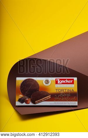 Prague,czech Republic - 10 March, 2021: Tortina Loacker Napolitaner Wafers.loacker Is An Italian Com