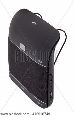 Electronic Devices. Close-up Of A Hands Free Car With Microphone And Speaker For Calls And Music Str