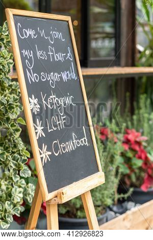 Ketogenic Diet, Keto Lchf Low Carb, High Fat, Clean Food Menu Hand Written Ads On Sign Board Chalkbo