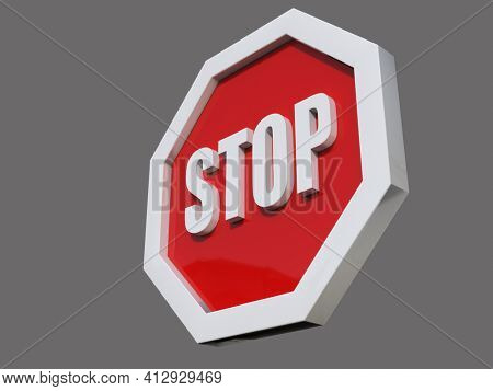 3d render STOP You are Not Allowed Here, Red Octagonal Stop Roadsign with Big Hand Symbol for Prohibited Activities, Traffic Stop Blocking Sign, Prohibition Icon, No Entry Signal, Red Warning