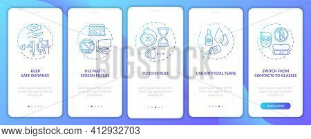 Digital Eyestrain Prevention Tips Onboarding Mobile App Page Screen With Concepts. Switch From Conta