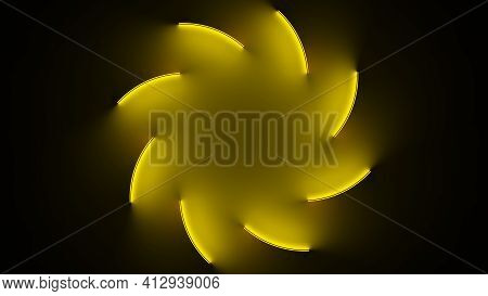 Circle With Inner Yellow Light Split To Parts And Transfrom To Outer Glow. Abstract Seamless Loop An