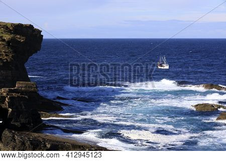 Yesnaby - Orkney (scotland), Uk - August 07, 2018: Yesnaby Cliffs Area, Stromnessr, Orkney, Scotland