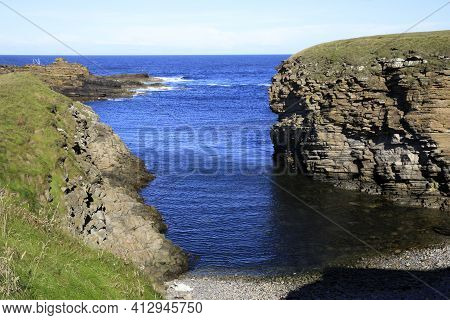 Yesnaby - Orkney (scotland), Uk - August 07, 2018: Yesnaby Cliffs Area, Stromnessr, Orkney, Scotland