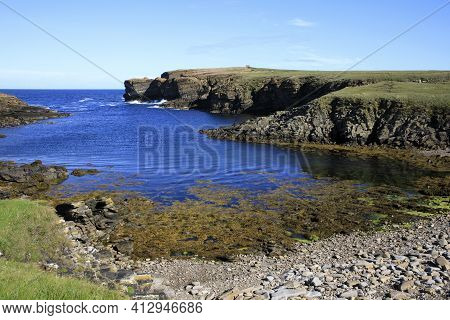 Yesnaby - Orkney (scotland), Uk - August 07, 2018: Yesnaby Cliffs Area, Stromnessr, Orkney, Scotland
