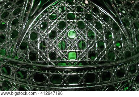 Background From A Crystal Plafond With Faceting And Green Illumination.