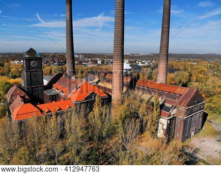 Bytom, Poland. Autumn Colors And Industrial Heritage In Bytom Szombierki District. Coal Power Plant.