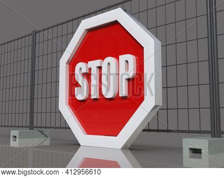 3d render STOP! You are Not Allowed Here, Red Octagonal Stop Roadsign with Big Hand Symbol for Prohibited Activities, Traffic Stop Blocking Sign, Prohibition Icon, No Entry Signal, Red Warning