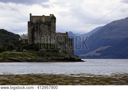 Dornie - (scotland), Uk - August 12, 2018: Eilean Donan Castle, Dornie, Scotland, Highlands, United 