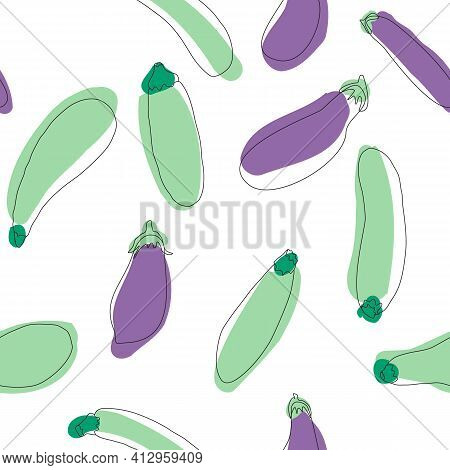 Zucchini Eggplant Seamless Pattern. Simple Flat Hand Drawn Background Vector Design Template. Health
