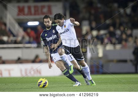 VALENCIA - Januar 20: Tino Costa Rightl und Alvaro Arbeloa beim spanischen Fußball-Liga-Spiel-Art