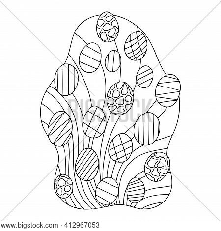 Happy Easter Coloring Page With Colored Eggs Stock Vector Illustration. Funny Hand Drawn Garden Bush