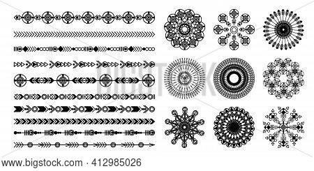 Ethnic Hand Drawn Vector Line Border Set. Boho Fashion Style Pattern. Vector Design Elements.