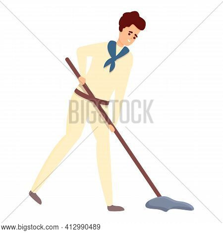 Seaman Wash Ship Deck Icon. Cartoon Of Seaman Wash Ship Deck Vector Icon For Web Design Isolated On 