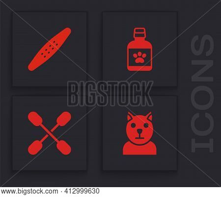 Set Cat, Nail File Pet, Dog Medicine Bottle And Cotton Swab For Ears Icon. Vector
