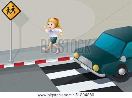 Illustration of a girl running at the streetside