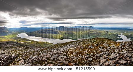 Panoramic View Of Scottish Highlands In Loch Assynt Area