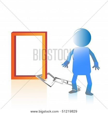 Trapped Man On White Background