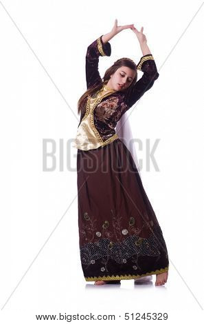 Young lady dancing traditional azeri dance