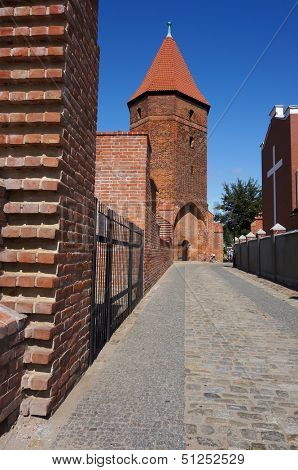 Gothic fortification tower in Lembork, Poland.     