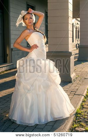 Beautiful Blonde Haired Woman In Bridal Dress