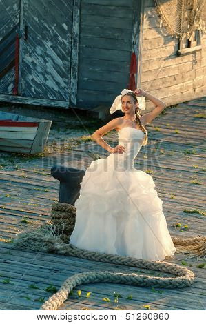 Beautiful Blonde Haired Woman In Bridal Dress