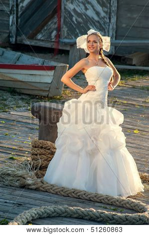 Beautiful Blonde Haired Woman In Bridal Dress