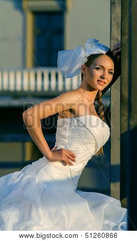 Beautiful Blonde Haired Woman In Bridal Dress