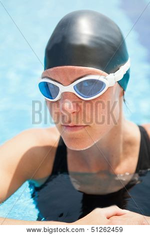Female Freediver At Pool Edge