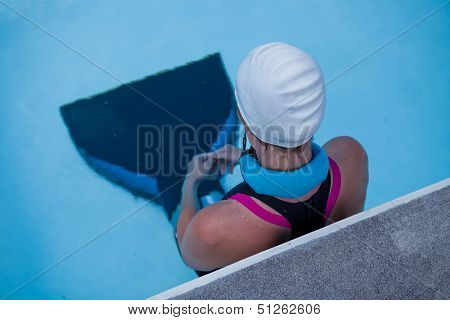 Female Freediver At Pool Edge