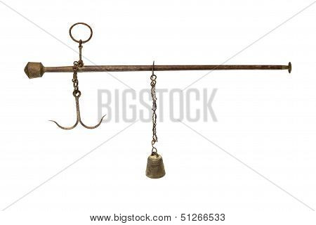 Antique Asian Steelyard Isolated On White