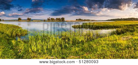 Beautiful view of sinuous river in summer. Southern Buh River, Ukraine, Europe. Beauty world.