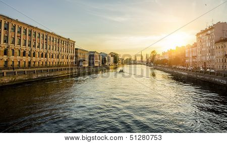 The Houses On The Fontanka River In St. Petersburg At Sunset