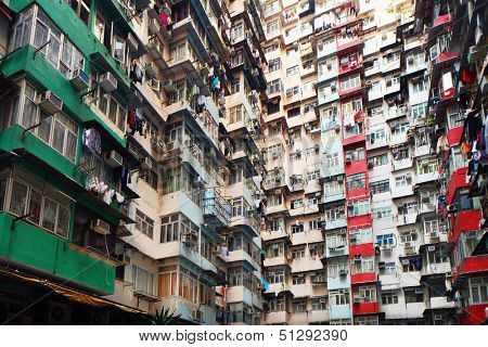 Overpopulated residential building in Hong Kong