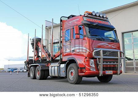 Red Volvo Logging Truck