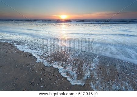 Gold Sunset Over North Sea Beach
