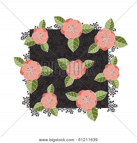 Pink roses on a dark square