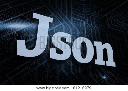 The word json against futuristic black and blue background