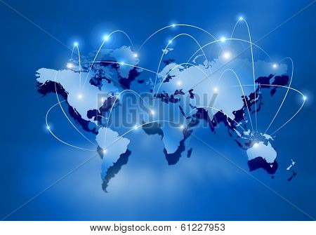 Background digital image of world map with connection lines