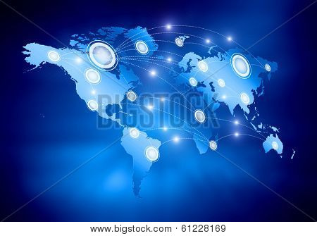 Background digital image of world map with connection lines