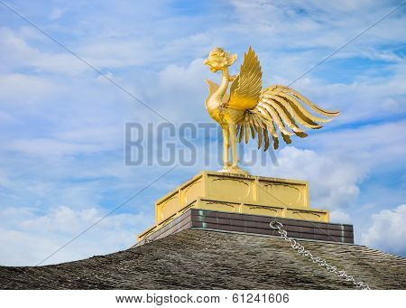 Phoenix on the top of the roof of Kinkakuji Temple in Kyoto