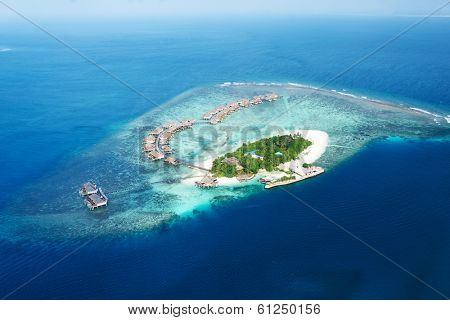 Group of atolls and islands in Maldives from aerial view
