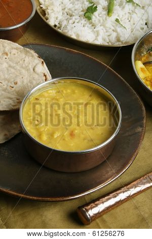 Gujarati Tuvar Dal dish with rice and roti