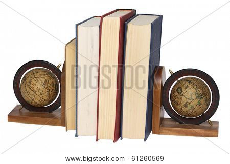 books with globe bookends