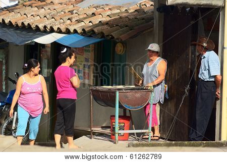 Selling Arepa in Salento, Colombia