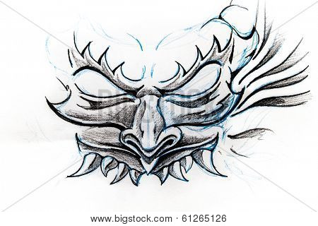 Handmade tattoo sketch over white paper